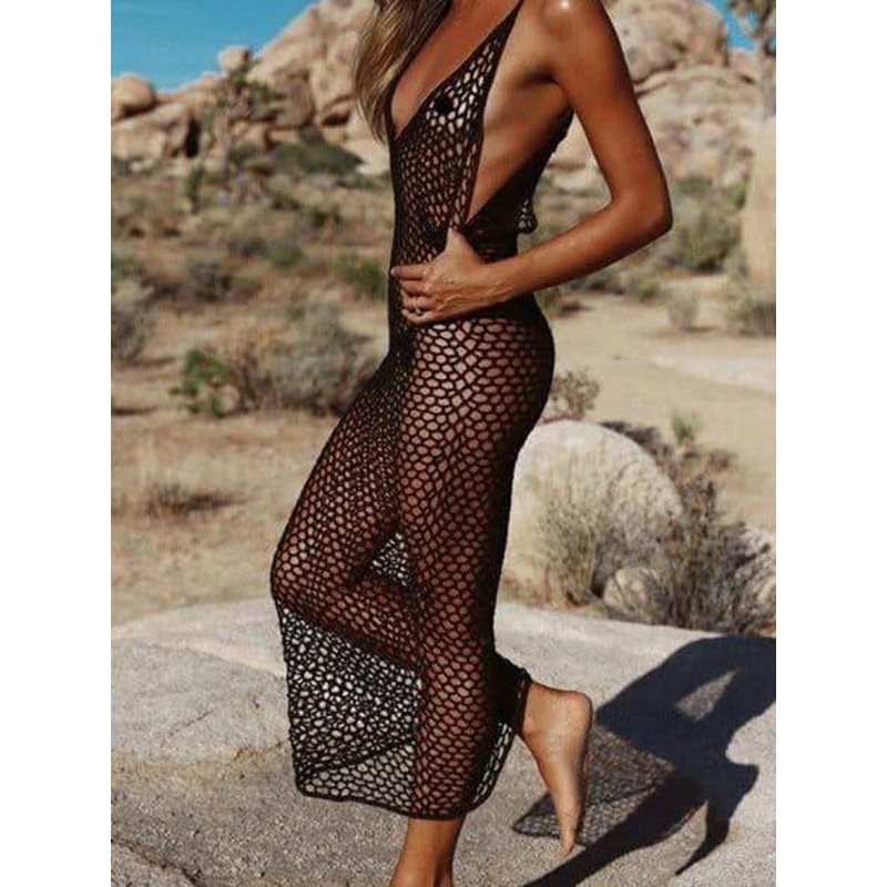 ZASUWA Female Sexy Fishnet Beach Cover Up Dress