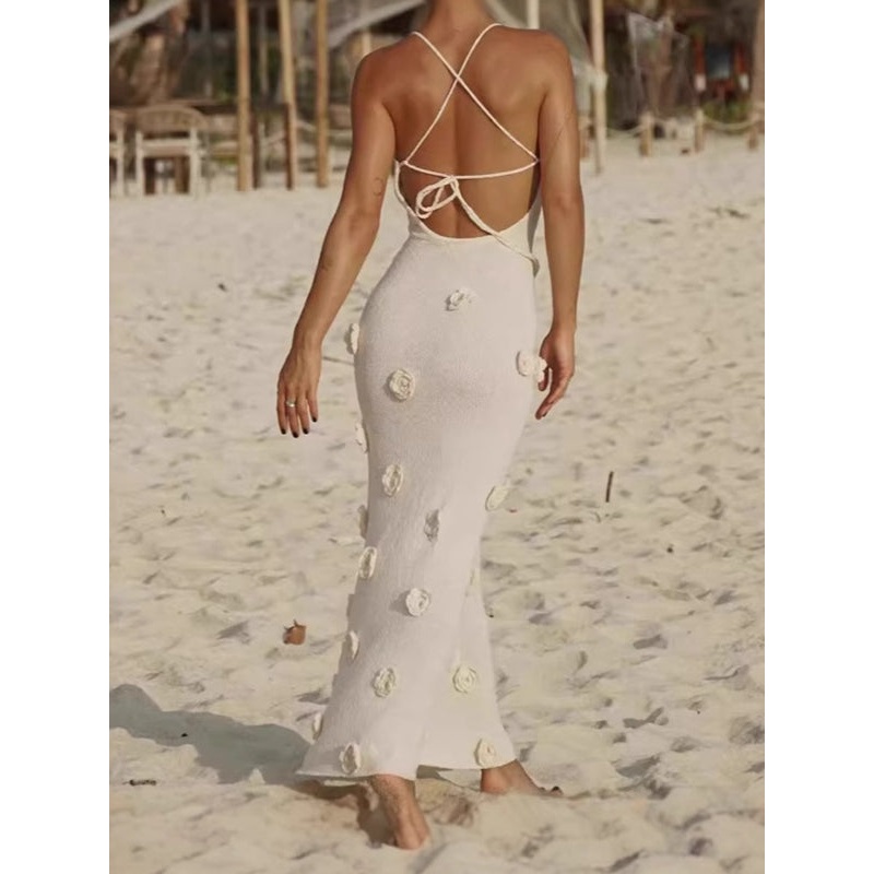ZASUWA Female Sexy Flower Backless Without Bikini Set Cover-up Dress