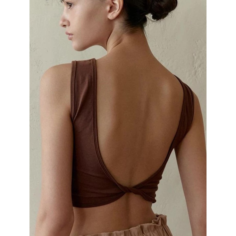 ZASUWA Female Sexy Solid Color Backless Round Neck Quick Dry Tank