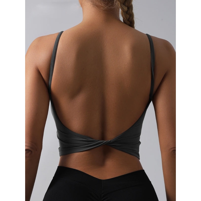 ZASUWA Female Sexy Solid Color Twist Backless Round Neck Tank