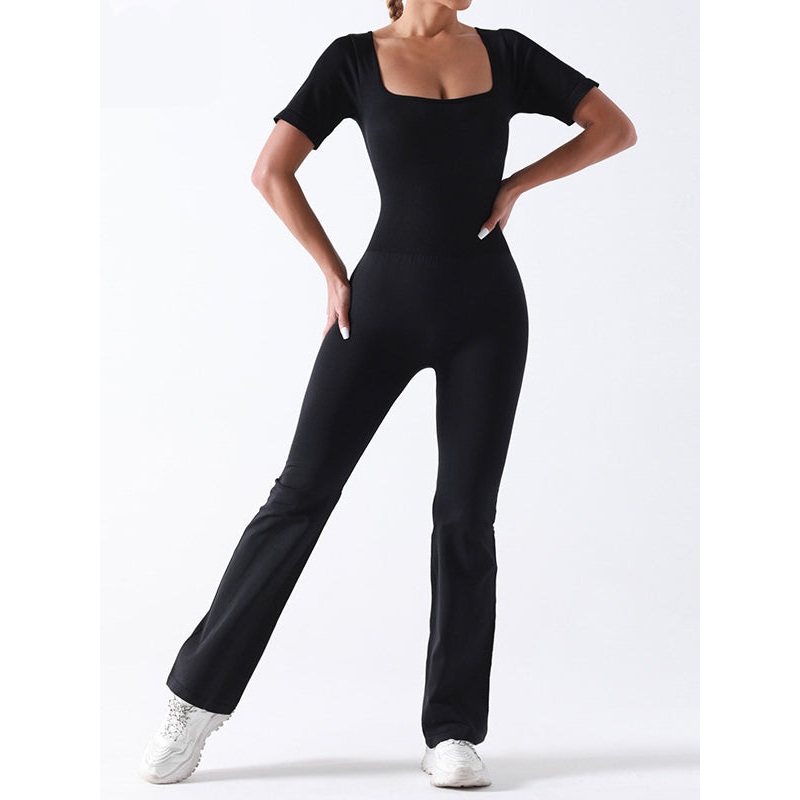 ZASUWA Female Sexy Square Collar Flare Jumpsuit