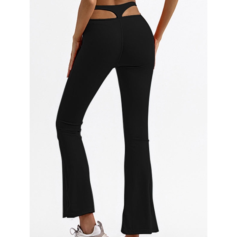 ZASUWA Female Solid Color High-waisted Hollow Out Flare Pants