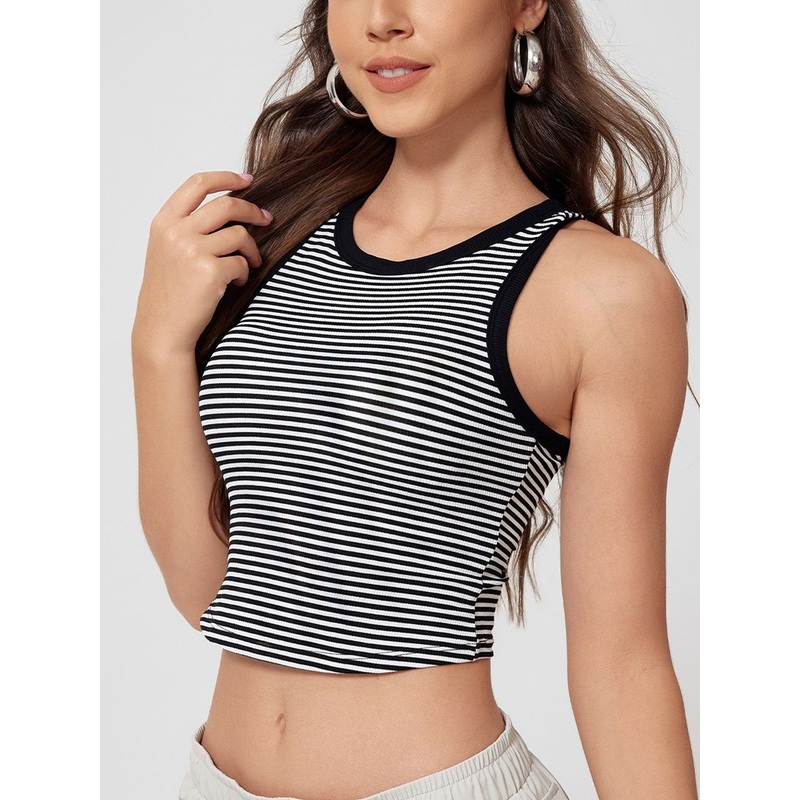 ZASUWA Female U Collar Contrast Color Stripe Quick Dry Tank