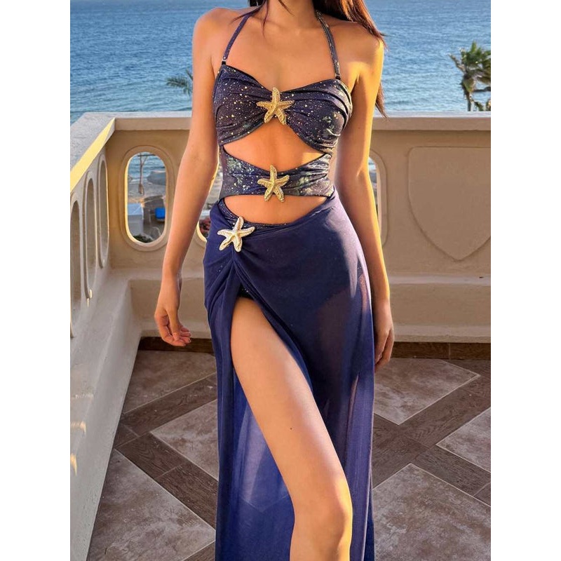 ZASUWA Female Unique Shiny Starfish Hollow Out 2-Pieces Swimwear