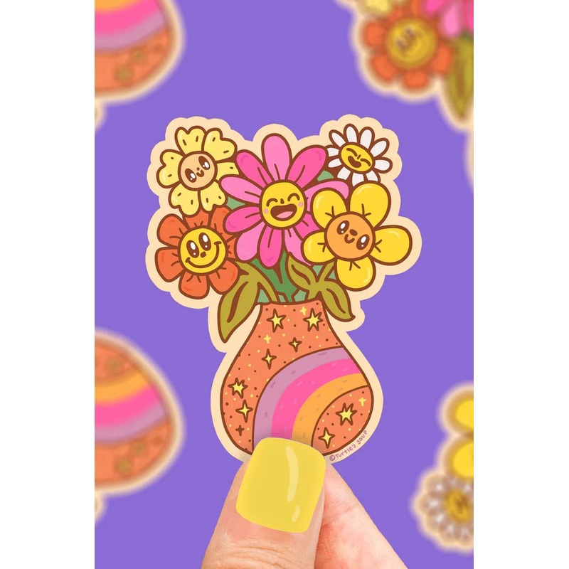Happy Flowers Vase Sticker