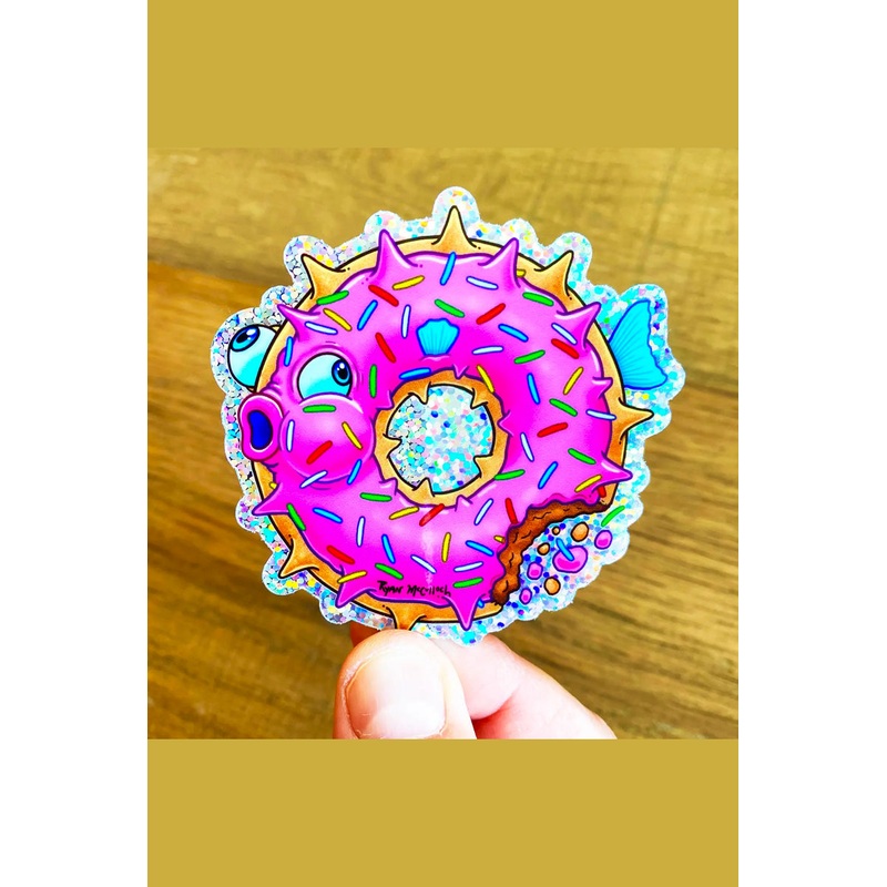 Pufferfish Donut Glitter Sticker