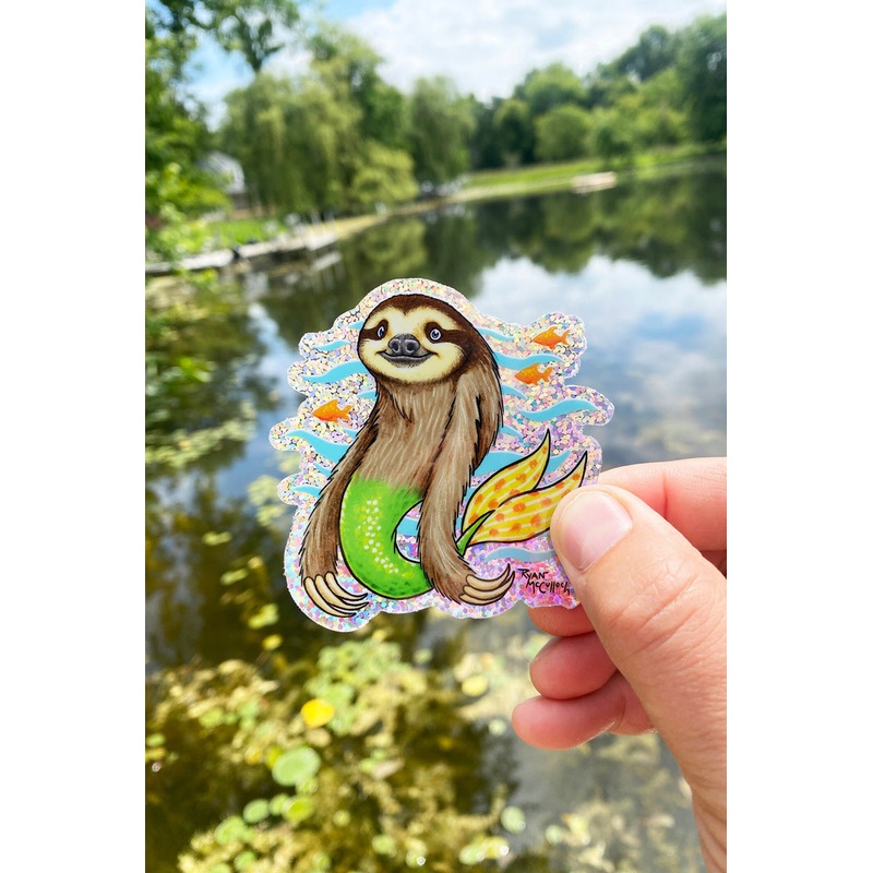 Sloth Mermaid Glitter Sticker