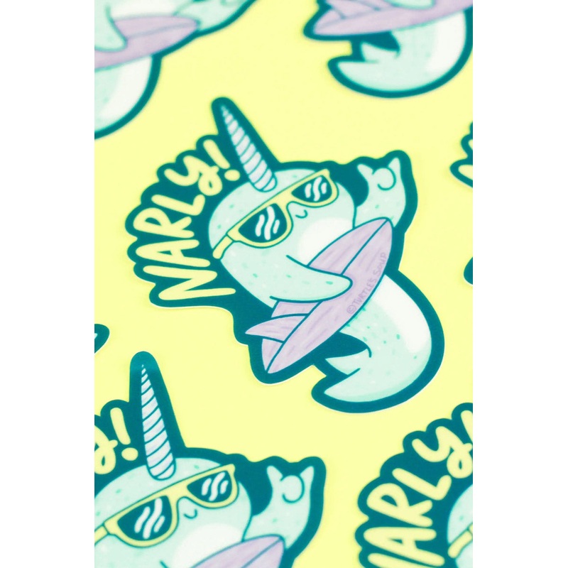 Surfing Narwhale Sticker