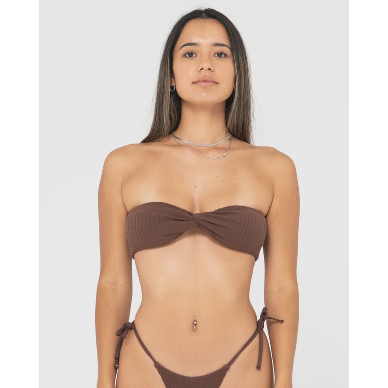 Lucky Rib Towelling Twist Bandeau Bikini Top