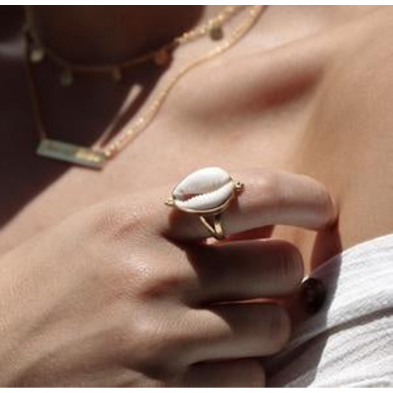 Indigo Jade Cowrie Shell Ring
