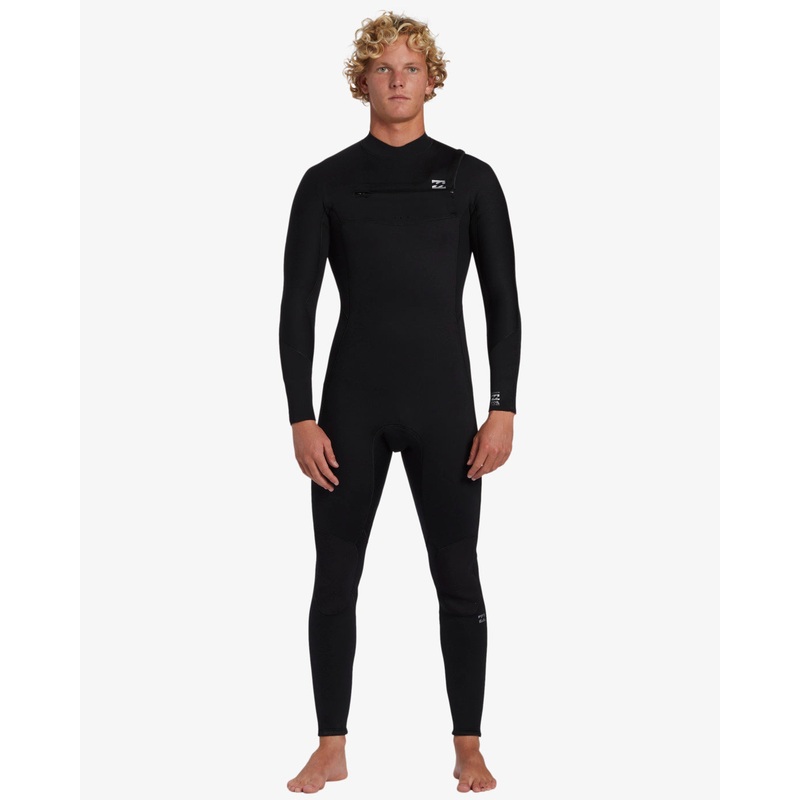 Mens 3/2mm Foil Chest Zip Steamer Wetsuit - Black