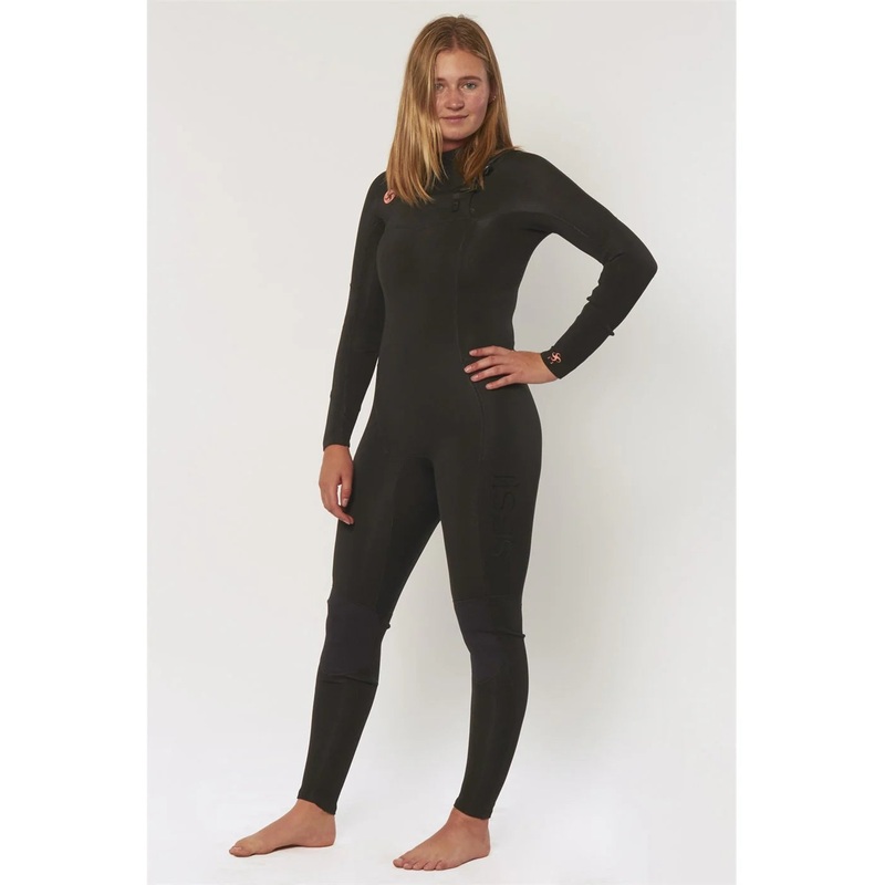 WOMEN'S SEVEN SEAS 4/3MM CHEST ZIP STEAMER - SOLID BLACK