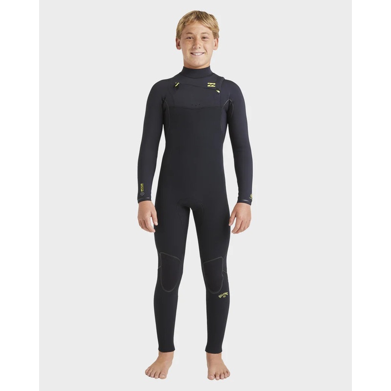 Boys 4/3mm Furnace Natural Chest Zip Steamer Wetsuit - Black