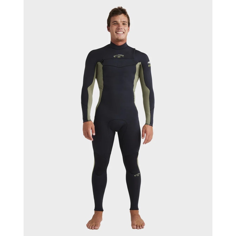 Mens 3/2mm Absolute Natural Chest Zip Steamer Wetsuit - Military