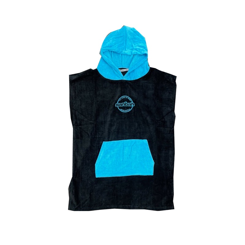 Youth Hooded Poncho Towel - Black/Blue