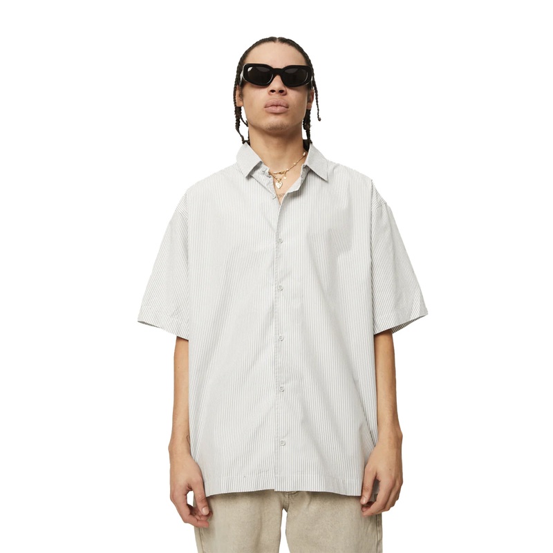Afends Mens Locked Up Recycled Striped Short Sleeve Shirt