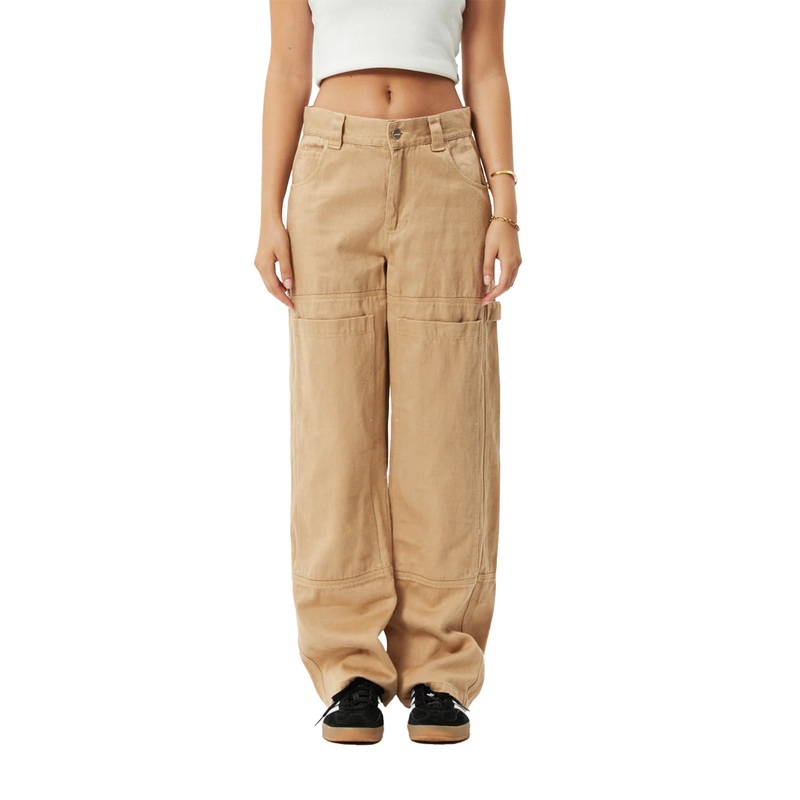 Afends Womens Sleepy Hollow Moss Hemp Twill Carpenter Pants