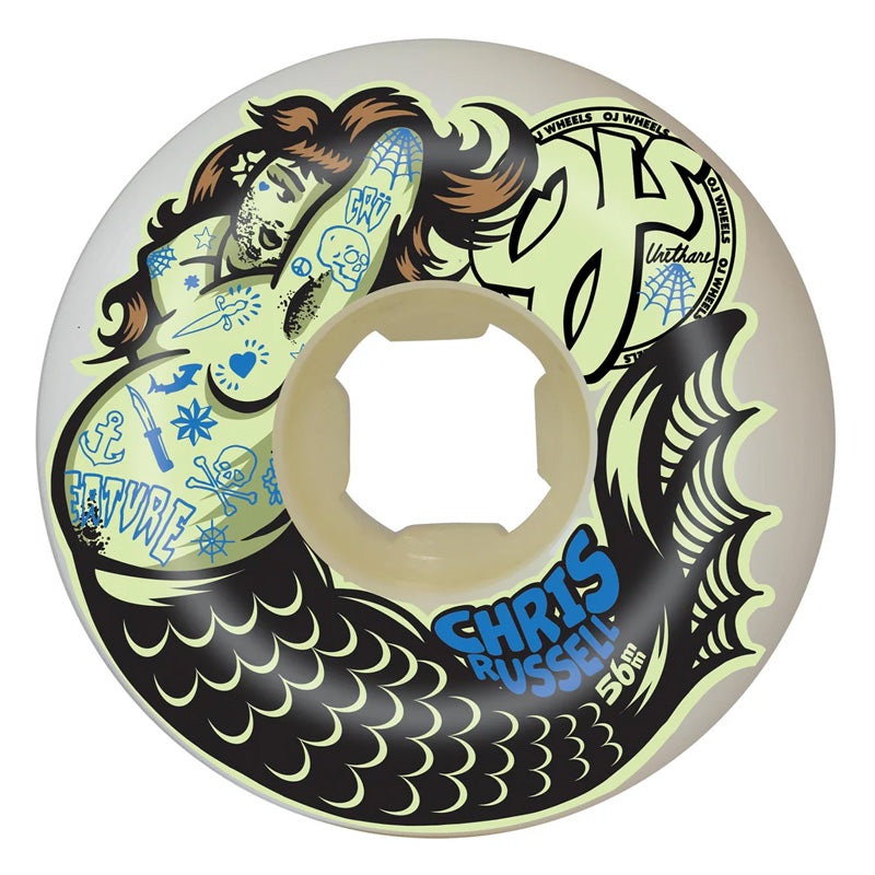 56mm Chris Russell Sexy Mermaid Double Duro White 99a/95a OJ Skateboard Wheels