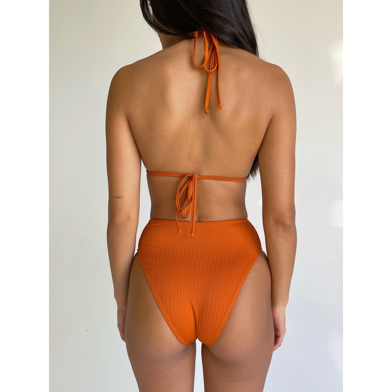 Frankies Bikinis Jenna Plisse High Waist Bikini Bottom - Marigold *Exclusive Colorway*