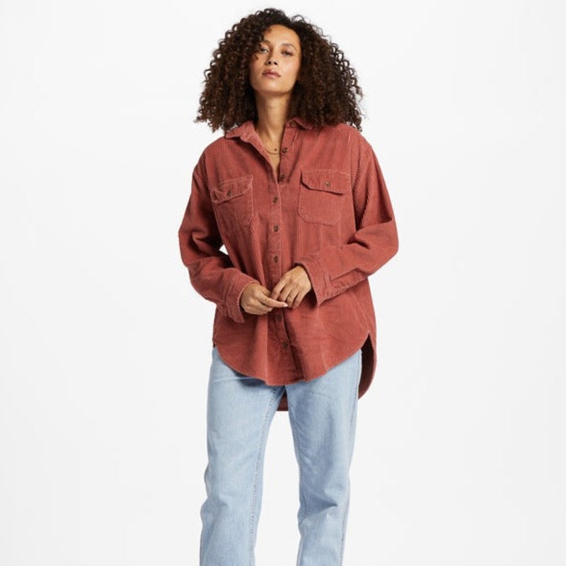 Billabong So Stoked Cord Long Sleeve Top - Deep Sienna