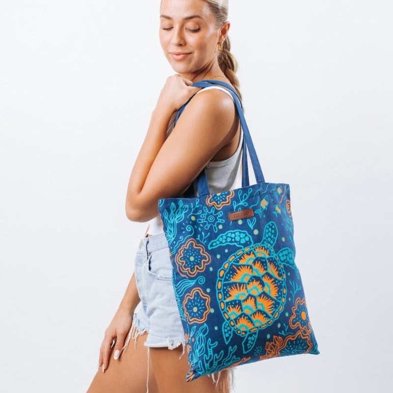 Sand Cloud Shark Reef Turtles Everyday Tote - Deep Ocean