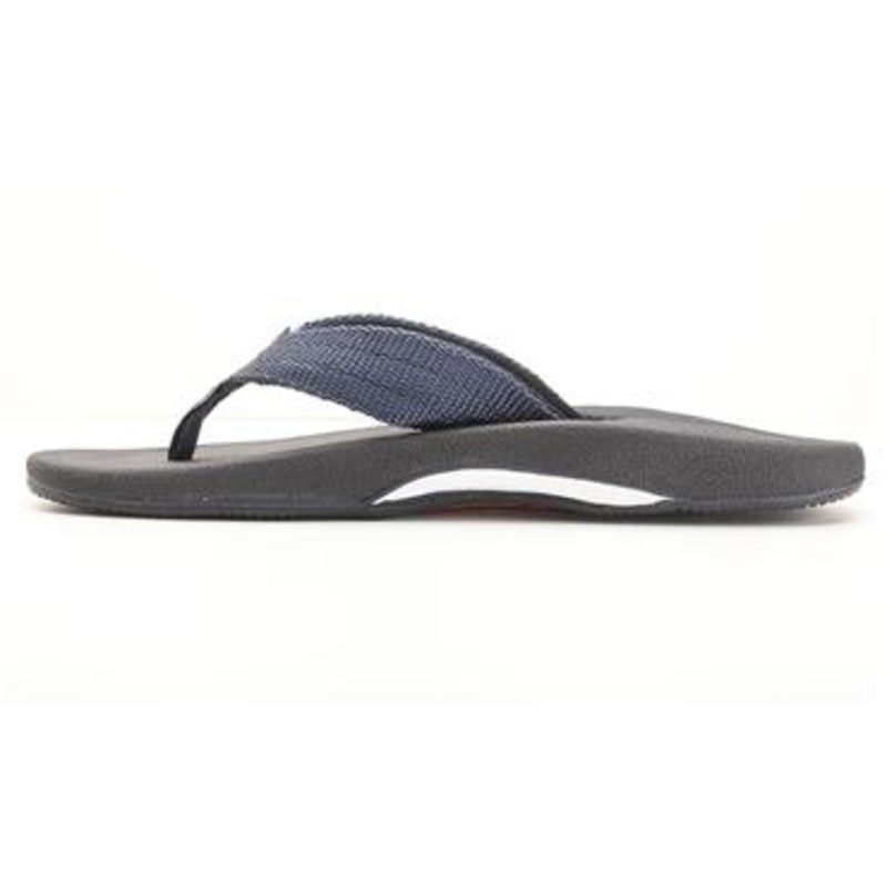 Rainbow Sandals Mariner Black Rubber Orthopedic with Arch Tapered Navy Blue Nylon Strap (Mens)