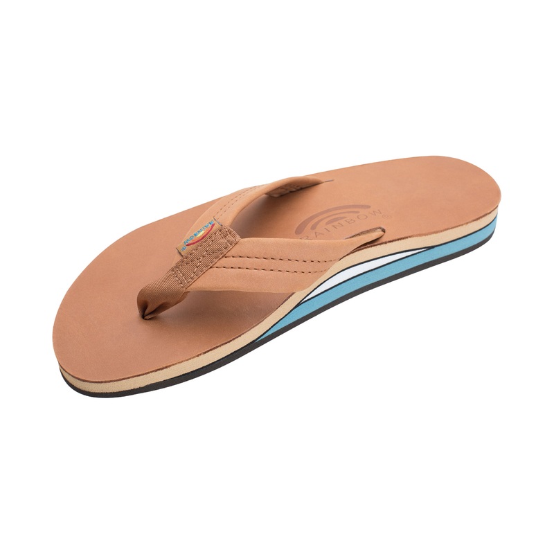 Rainbow Sandals Tan with Blue Midsole Classic Leather (Mens)