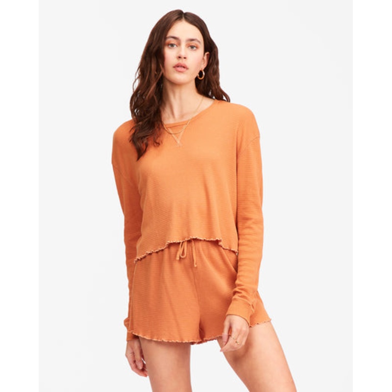 Billabong Pick Me Up Waffle Knit Long Sleeve Top